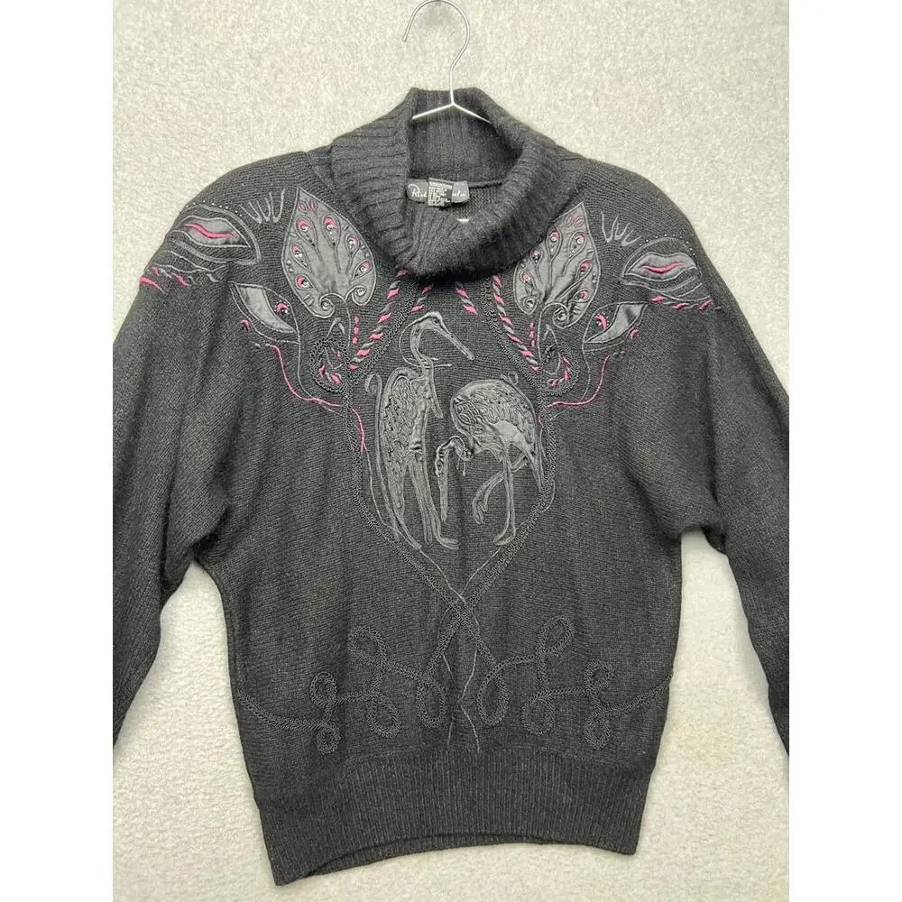 80s Vintage Silk Lambswool Angora Turtle Neck Knitted Sweater Crane Womens Sz S - Picture 4 of 12